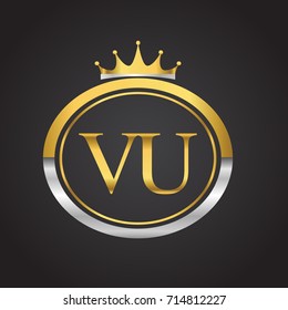 initial letter VU logotype company name with oval shape and crown, gold and silver color. vector logo for business and company identity.