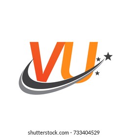 initial letter VU logotype company name colored orange and grey swoosh star design. vector logo for business and company identity.