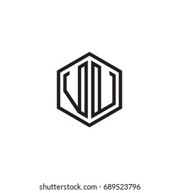Initial letter VU, minimalist line art monogram hexagon logo, black color