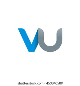 initial letter vu modern linked circle round lowercase logo blue gray