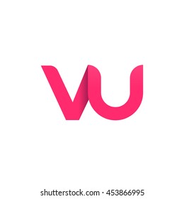 initial letter vu modern linked circle round lowercase logo pink