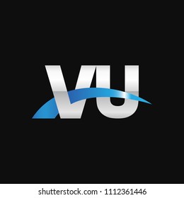 Initial letter VU, overlapping movement swoosh logo, metal silver blue color on black background