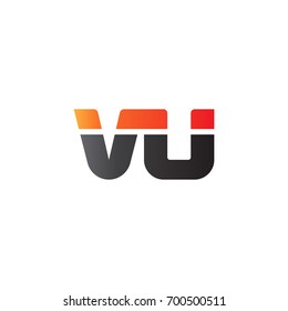 Initial letter VU, straight linked line bold logo, gradient fire red black colors