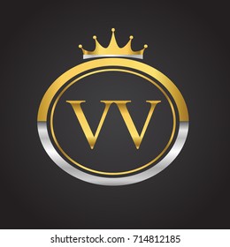 initial letter VV logotype company name with oval shape and crown, gold and silver color. vector logo for business and company identity.