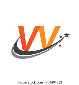 initial letter VV logotype company name colored orange and grey swoosh star design. vector logo for business and company identity.