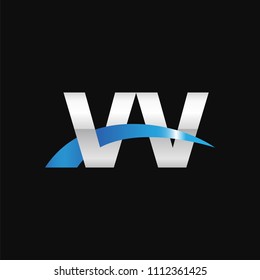 Initial letter VV, overlapping movement swoosh logo, metal silver blue color on black background