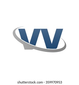 initial letter VV swoosh ring company logo blue gray