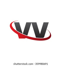 initial letter VV swoosh ring company logo red black