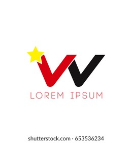 Initial letter vv yellow star logo red black