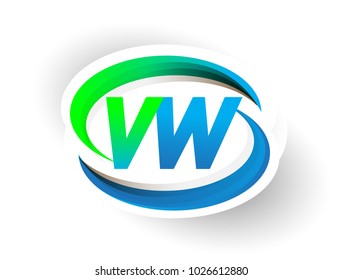 initial letter VW logotype company name coloured blue and green swoosh design, modern logo concept. vector logo for business and company identity.
