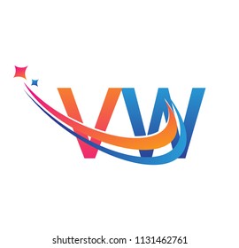 initial letter VW logotype company name colored orange, red and blue swoosh star design. vector logo for business and company identity.
