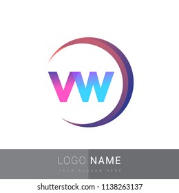 initial letter VW logotype company name, coloreful and swoosh design. vector logo for business and company identity.
