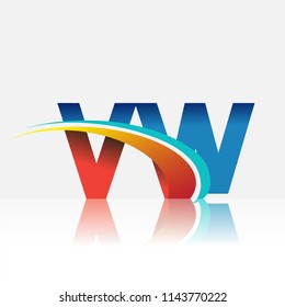 initial letter VW logotype company name colored red and blue and swoosh design. vector logo for business and company identity.
