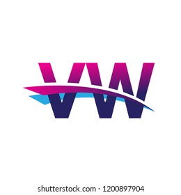 initial letter VW logotype company name colored blue and magenta swoosh design. vector logo for business and company