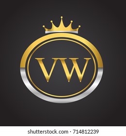 initial letter VW logotype company name with oval shape and crown, gold and silver color. vector logo for business and company identity.