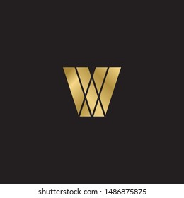 Initial letter vw overlap uppercase modern logo design template elements. Gold letter Isolated on black  background. Suitable for business, consulting group company.