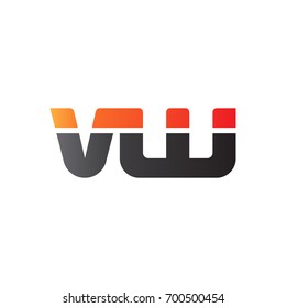 Initial letter VW, straight linked line bold logo, gradient fire red black colors