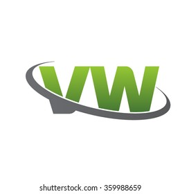 initial letter VW swoosh ring company logo green gray
