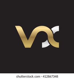 initial letter vx linked round lowercase logo gold silver black background