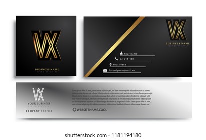 initial letter VX logotype company name colored gold elegant design. Vector sets for business identity on black background.