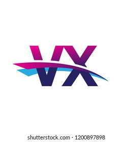 initial letter VX logotype company name colored blue and magenta swoosh design. vector logo for business and company