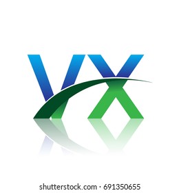 initial letter VX logotype company name colored blue and green swoosh design. vector logo for business and company identity.
