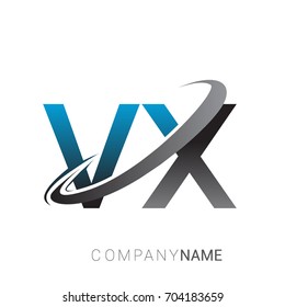 initial letter VX logotype company name colored blue and grey swoosh design. logo design for business and company identity.