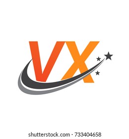 initial letter VX logotype company name colored orange and grey swoosh star design. vector logo for business and company identity.
