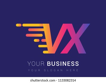 Initial Letter VX speed Logo Design template, logotype company name colored yellow, magenta and blue.for business and company identity.