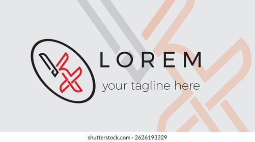 Initial Letter VX Vector Illustration Logo Design Template with Oval Frame