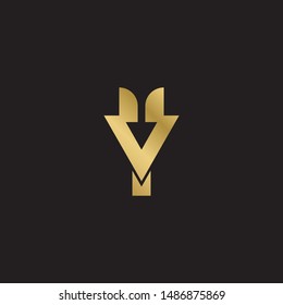 Initial letter vy with arrow uppercase modern logo design template elements. Gold letter Isolated on black  background. Suitable for business, consulting group company.