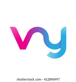 initial letter vy linked round lowercase logo pink blue purple