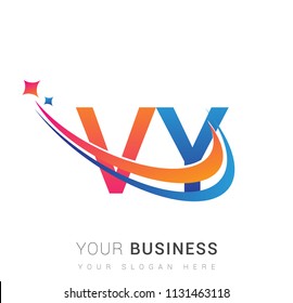 initial letter VY logotype company name colored orange, red and blue swoosh star design. vector logo for business and company identity.
