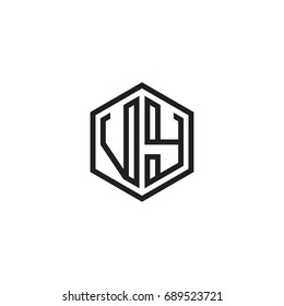 Initial letter VY, minimalist line art monogram hexagon logo, black color