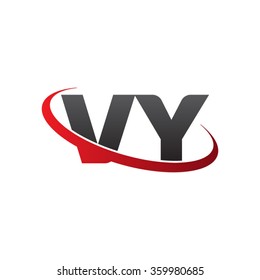 initial letter VY swoosh ring company logo red black