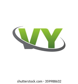 initial letter VY swoosh ring company logo green gray
