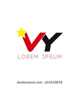 Initial letter vy yellow star logo red black