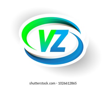 initial letter VZ logotype company name coloured blue and green swoosh design, modern logo concept. vector logo for business and company identity.