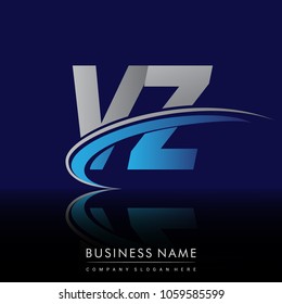 initial letter VZ logotype company name colored blue and grey swoosh design. vector logo for business and company identity.