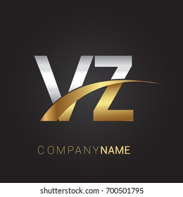 initial letter VZ logotype company name colored gold and silver swoosh design. isolated on black background.