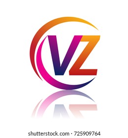 initial letter VZ logotype company name orange and magenta color on circle and swoosh design. vector logo for business and company identity.
