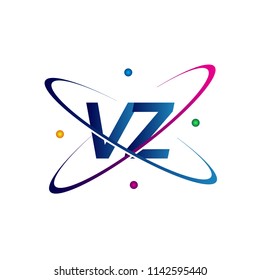 initial letter VZ logotype science icon colored blue, red, green and yellow swoosh design. vector logo for business and company identity.
