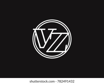 Initial letter vz lowercase outline inside the circle logo template white on black background