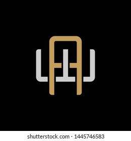 Initial letter W and A, WA, AW, overlapping interlock logo, monogram line art style, silver gold on black background