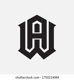 Initial letter W, A, WA or AW  overlapping, interlock, monogram logo, black color on white background