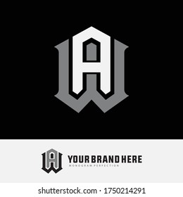 Initial letter W, A, WA or AW  overlapping, interlock, monogram logo, white and gray color on black background
