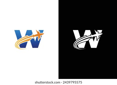 Initial letter W Air Travel Logo icon Design with plane graphic element, symbol, sign for travel agency logo design. letter W Air travel logo design template-vector.