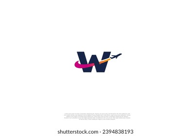 Initial Letter W and airplane for agency travel check, transport, logistics, delivery logo design. Vector illustration template