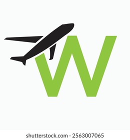 Initial Letter W Airplane Logo Concept For Travel Symbol And Transportation Sign
