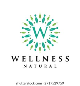 Initial letter W alphabet wellness, green, leaves, natural, health, organic, logo design, circle leaf nature graphic icon vector template
